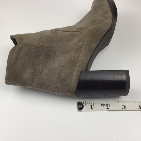 Stuart Weitzman Mcclean Suede Taupe Heeled Ankle Boot with Crescent Heel - Picture 13 of 16
